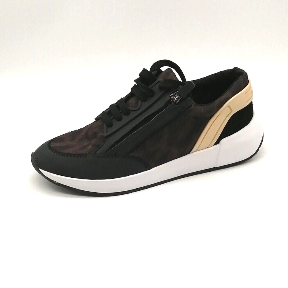 Franco Sarto Shoes Womens Imperial Black 6 Leather Sneakers Leopard Print NEW